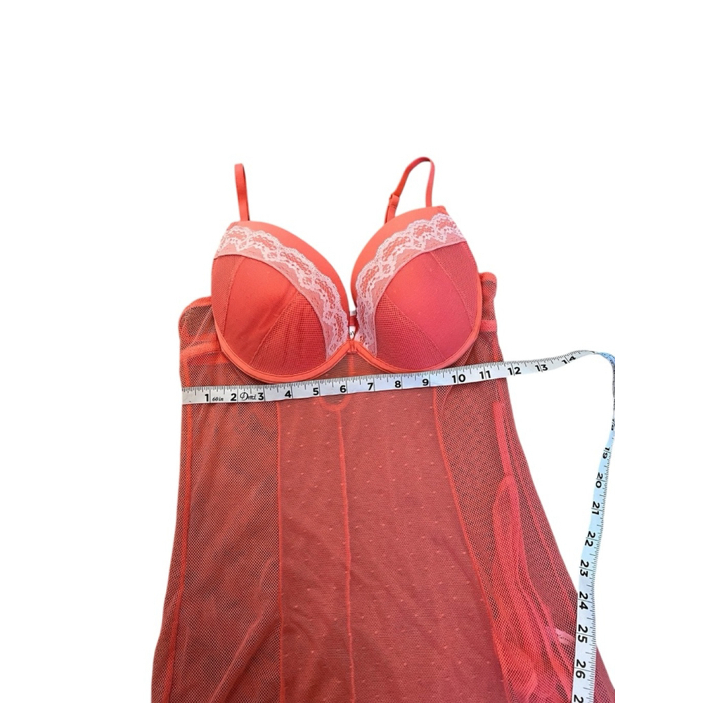 Women's Coral Chemise & Slip with White Lace Trim, Size M - Picture 8 of 10